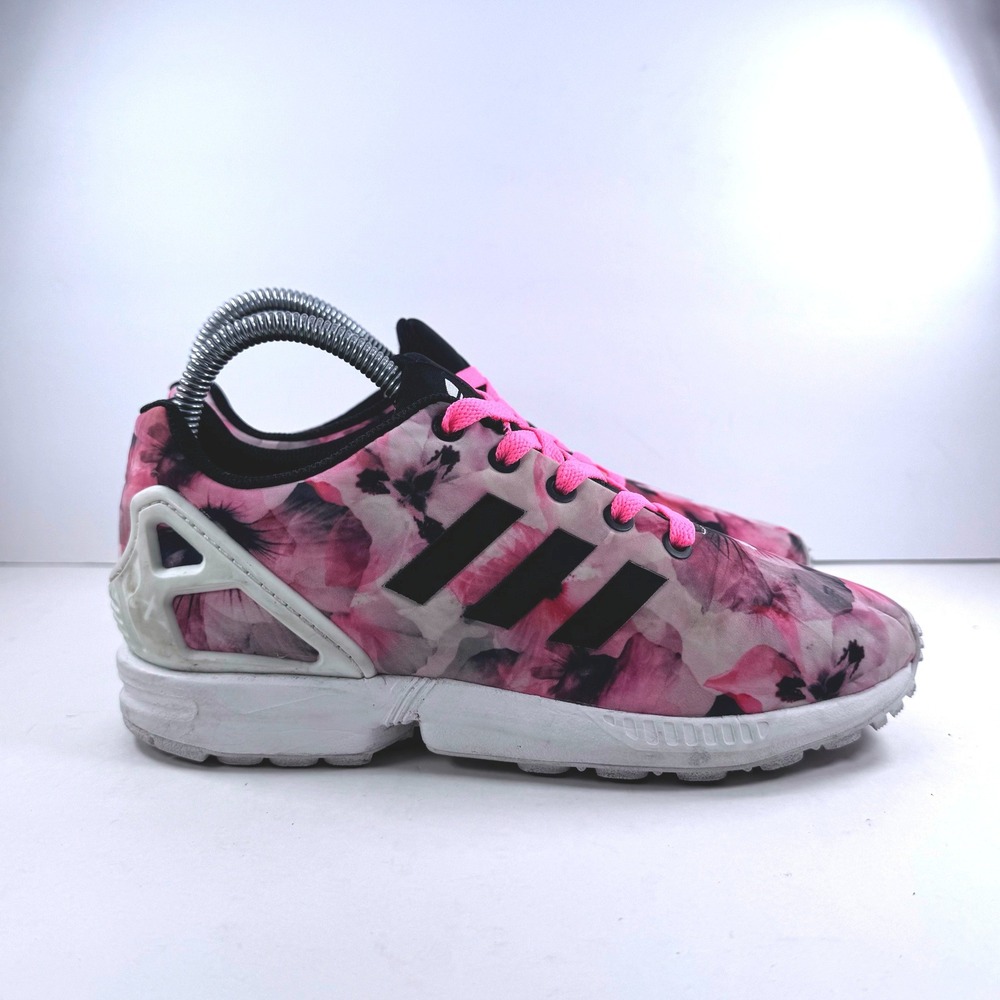 Adidas ZX Flux Kids Pink Black Floral Print Sneakers B25643 Size 5 US